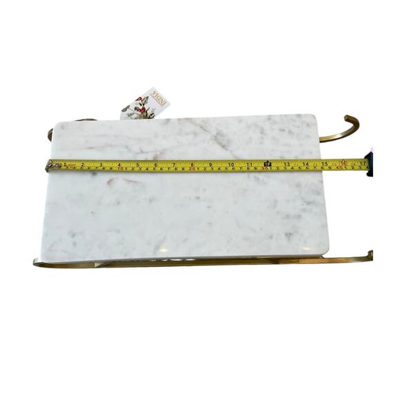 Marble Sledge Holiday Serving Tray 18x8 White & Gold Metal Handmade in India - Picture 12 of 15